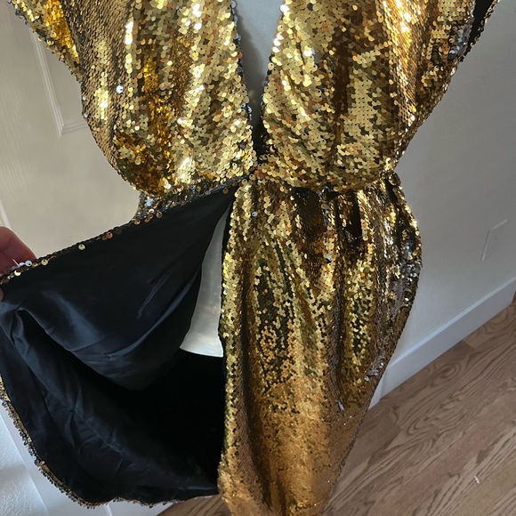 AMEN Cocktail Dress Gold & Silver Sequin 42 6 - Picture 5 of 10